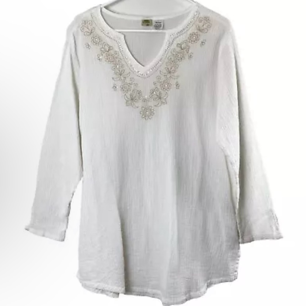 Islander White Gauzy Long Sleeve Tunic - Large